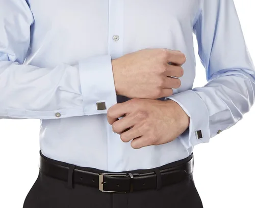 Vista 3 de Calvin Klein Camisa de vestir para hombre, ajuste delgado, sin planchado, color liso, con puño francés