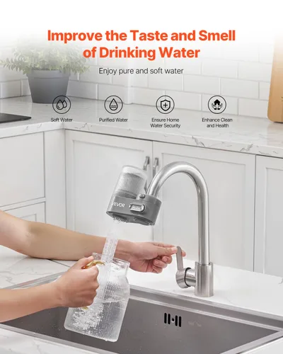 Vista 2 de VEVOR Filtro de agua de montaje en grifo, purificador de agua vertical para grifo de fregadero, filtro de fibra de carbono certificado NSF, elimina