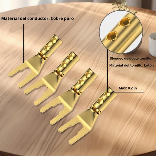 Vista 3 de 4 conectores de pala, horquilla de audio de cobre puro de 45 grados, enchufe de espada en Y, tubo termorretráctil y llave hexagonal, enchufe