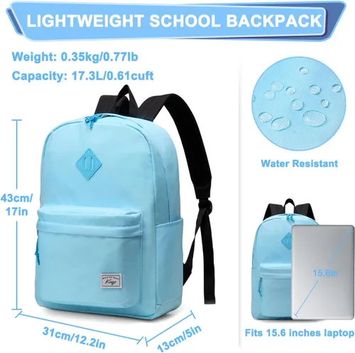 Vista 2 de Kasqo Mochila para mujeres y hombres, mochila clásica ligera y resistente al agua para adolescentes, niñas, niños, mochila informal de viaje escolar