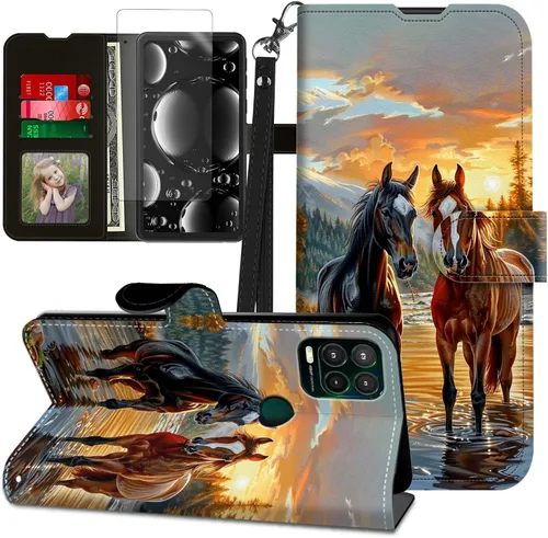 Vista 57 de Funda para Motorola Edge 2022 con protector de pantalla, soporte y tarjetero y correa para la muñeca, funda magnética para Moto Edge 2022 5G UW Lobo