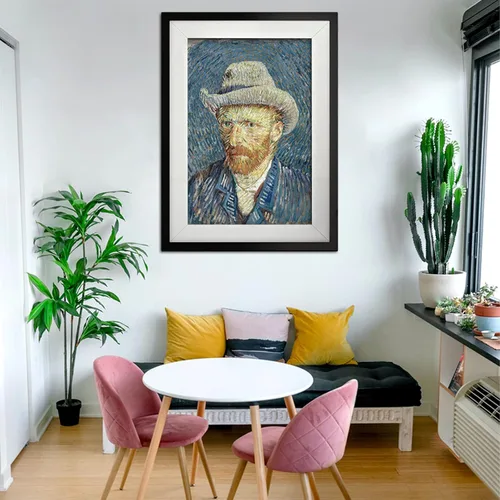 Vista 4 de Rompecabezas de madera de 500 piezas para adultos, pinturas famosas de Van Gogh, retrato con sombrero, retrato de Vincent Van Gogh en puntillismo