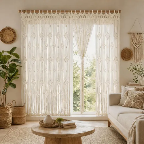 Vista 10 de Cortinas de macramé para decoración de pared, macramé para colgar