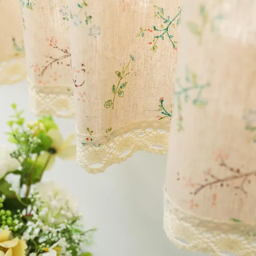 Vista 9 de Cortina de lino y algodón de granja de 15.7 pulgadas de largo, elegante cenefa de encaje floral para ventana de cocina y baño, 1 panel, hojas