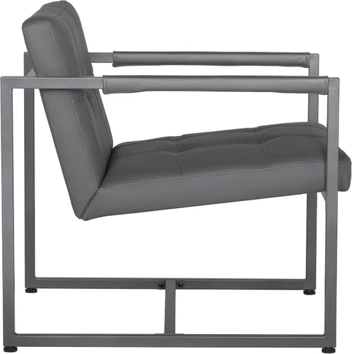 Vista 4 de Studio Designs Home - Silla decorativa moderna Camber de mediados de siglo, marco de metal gris peltre y cuero adherido humo Gris peltre/gris ahumado