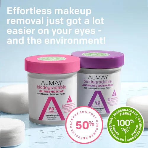 Vista 5 de Almay Almohadillas removedoras de maquillaje de ojos de larga duración e impermeables, 80 unidades (paquete de 4)