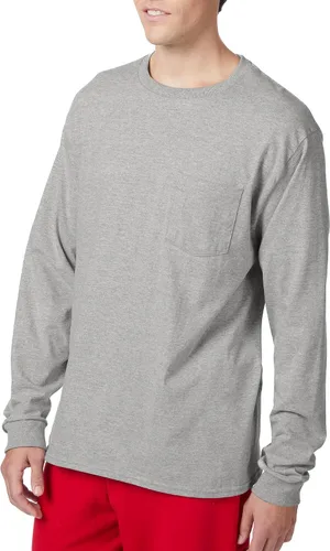 Vista 3 de Hanes Camiseta de manga larga con bolsillo de algodón Essentials para hombre