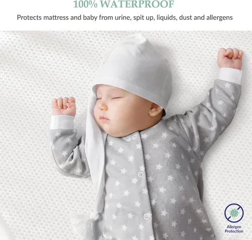 Vista 2 de Protector de colchón impermeable transpirable para minicuna, hipoalergénico, silencioso, lavable, respira fácilmente, bebés y niños pequeños