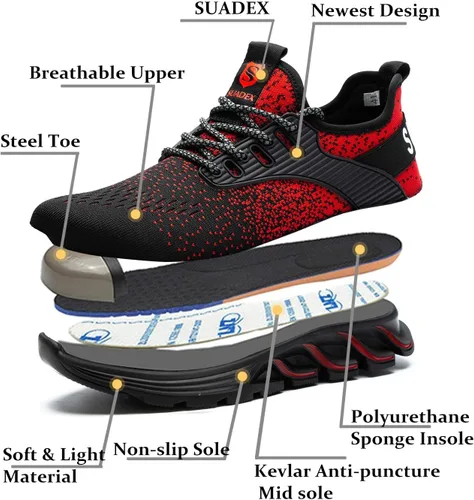 Vista 70 de SUADEX Zapatos deportivos con punta de acero para hombres y mujeres, indestructibles, ligeros, cómodos, antideslizantes, puntera compuesta