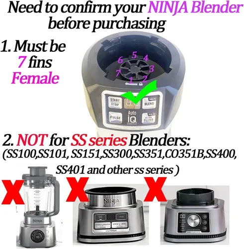 Vista 2 de Cuchilla de repuesto para licuadora macho de 7 aletas y vasos de 24 onzas compatibles con Ninja Auto iQ Blender [4 pulgadas macho 7 aletas solamente]