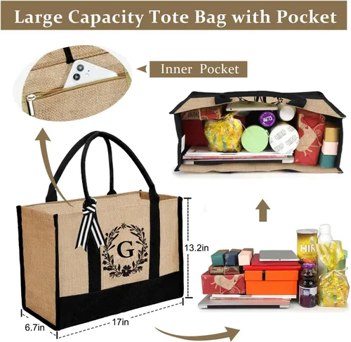 Vista 57 de Bolsa de mano personalizada de yute para mujeres, regalos para el día de la madre, regalo de Navidad de cumpleaños para mujeres y amigas