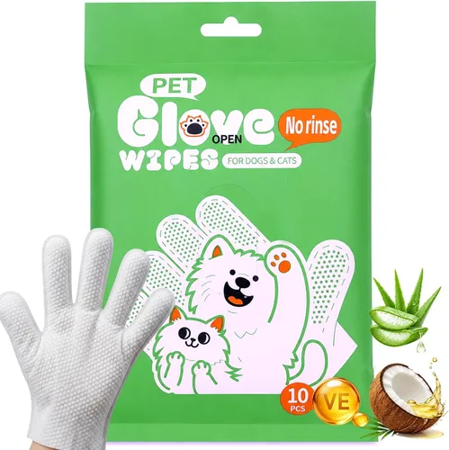 Vista 8 de Pet Glove Wipes for Dogs and Cats,Disposable Pet Grooming Gloves 24 Count - Blue