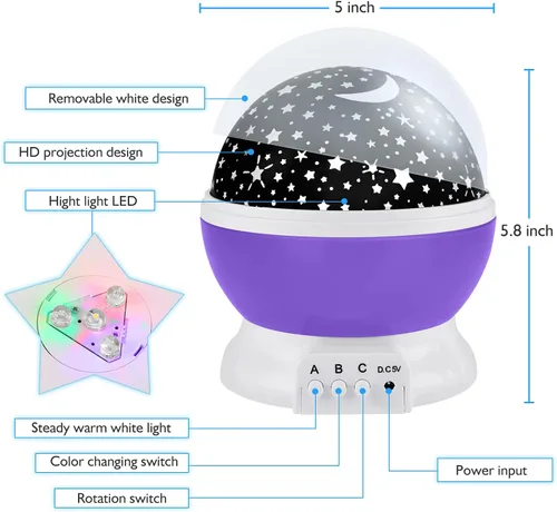 Vista 5 de Luz nocturna para niños, juguetes para niños y niñas de 3, 4, 5, 6, 7, 8 años, proyector de estrellas con rotación de 360 grados, 4 bombillas LED