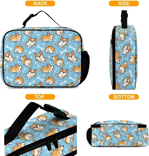 Vista 3 de Linda lonchera reutilizable Corgi con aislamiento, bolsa de almuerzo hielera, lonchera para comida y alimentos, bolsa de mano para mujeres, niños