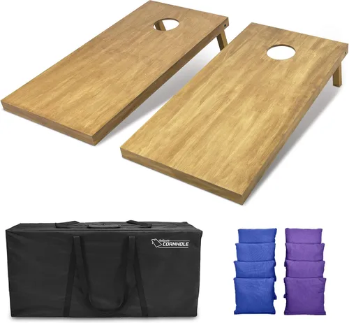 Vista 93 de GoSports 4 ft x 2 ft Regulation Size Wooden Cornhole Boards Set with Light Brown Finish - Includes Carrying Case and Bean Bags Negro- gris