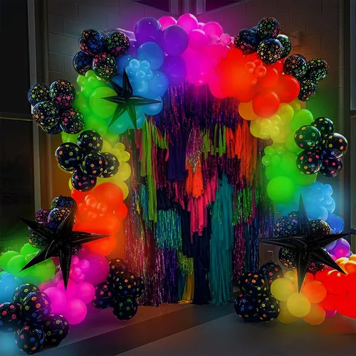 Vista 8 de Kit de Guirnalda de Arco de Globos que Brillan en la Oscuridad - 165 Piezas de Globos Fluorescentes Luminosos de Neón UV Arcoíris - Decoraciones