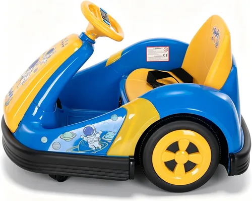 Vista 3 de coche chocón de 12V para niños pequeños con rueda grande, coche de paseo giratorio de 360° con control remoto, cinturón de seguridad, música, luces