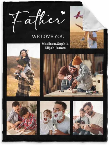 Vista 23 de InterestPrint Manta personalizada para papá de parte de hija e hijo, manta de cama personalizada con el texto "Best Dad Ever" con Love You Daddy, 7