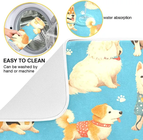 Vista 2 de Wfrish Tapete de secado de platos para perros y cachorros, tapete de secado con lazo para colgar, tapete escurridor de platos absorbente, tapete
