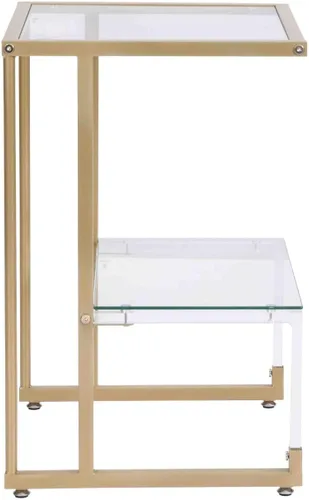 Vista 8 de Mesa auxiliar de sofá de 2 niveles, mesa auxiliar con estantes de vidrio acrílico y marco de metal