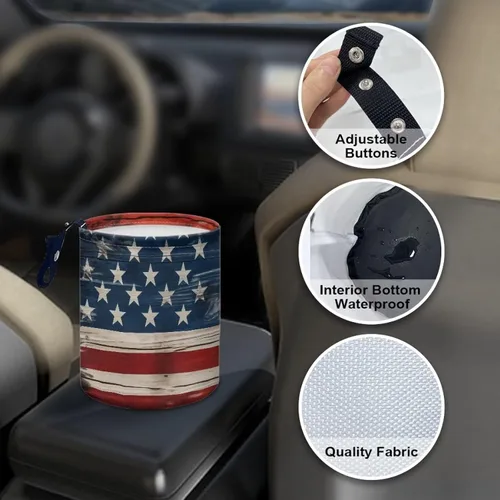 Vista 5 de Papelera portátil con bandera de Estados Unidos, reutilizable, impermeable, multiusos, organizador de coche, artículos esenciales para viajes por