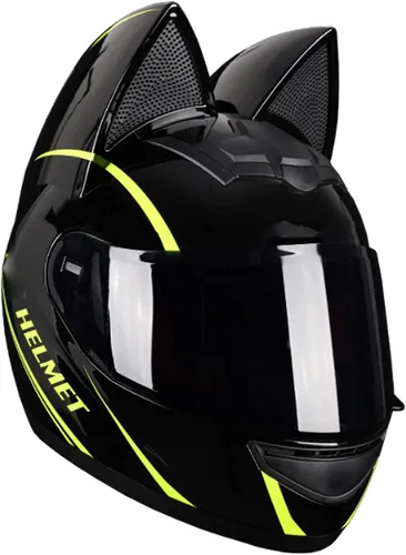 Vista 12 de Casco de locomotora con orejas de gato con certificación DOT, cómodo casco modular de cara completa para motocicleta, casco personalizado para Negro