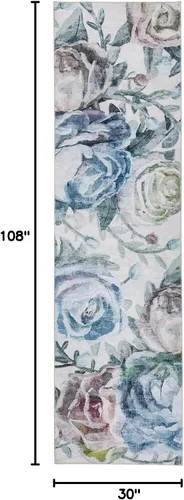 Vista 2 de DECOMALL Alfombra de pasillo lavable a máquina con diseño de jazmín, alfombra de cocina moderna y colorida con flores, alfombra antideslizante