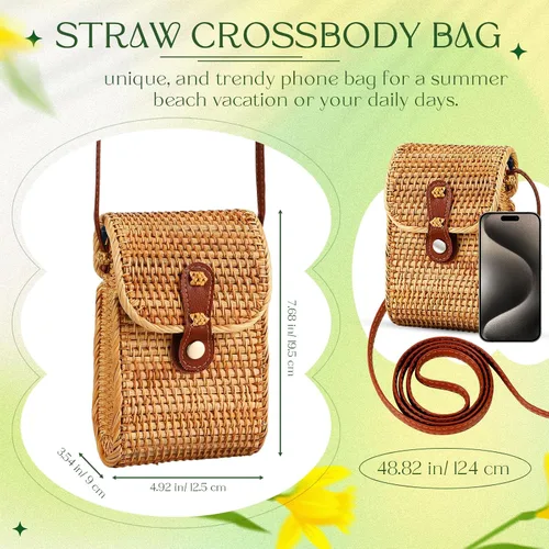 Vista 2 de Clysee Bolso de paja cruzado de mimbre para mujer, bolso pequeño de ratán bohemio, bolso cruzado hecho a mano de mimbre tejido, como se muestra