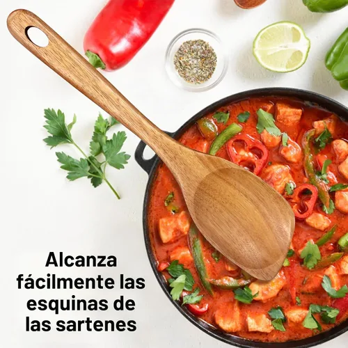 Vista 4 de Cucharas de madera para cocinar espátula no tóxica utensilios de cocina