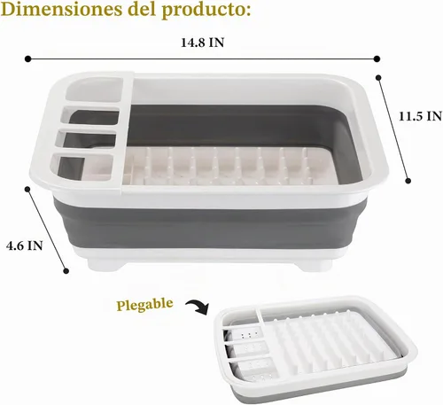 Vista 4 de Kitchen Details Escurridor plegable para platos Ahorro de espacio Agujeros de drenaje de bases aireadas Platos, cuencos, compartimentos