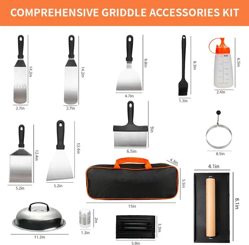 Vista 2 de Juego de herramientas para parrilla de barbacoa resistente, kit de accesorios de parrilla de acero inoxidable para asar al aire libre