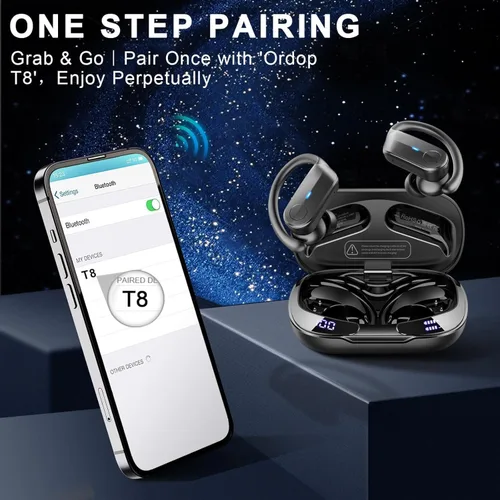 Vista 7 de Auriculares inalámbricos deportivos con ganchos para las orejas, auriculares Bluetooth 5.4 con 4 micrófonos ENC cancelación de ruido, IPX8