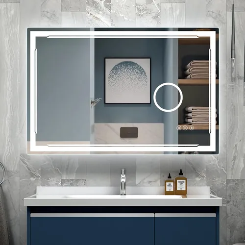 Vista 8 de Espejo de baño LED de 24 x 32 pulgadas con luces, altavoz Bluetooth integrado, antivaho regulable, 3 ajustes de luces retroiluminados + iluminación