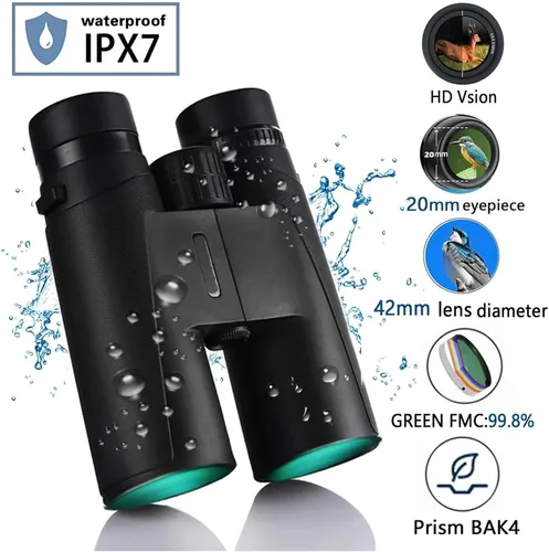 Vista 2 de Prismáticos de 12 x 42 para adultos, prismáticos HD de día y noche con lente BAK4 Prisma FMC para caza, observación de aves, concierto, etc. IPX7