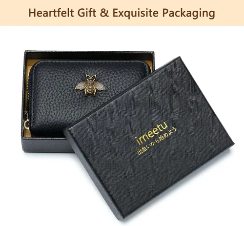 Vista 8 de imeetu Soporte para tarjetas de crédito RFID, cartera pequeña de cuero con cremallera para mujer