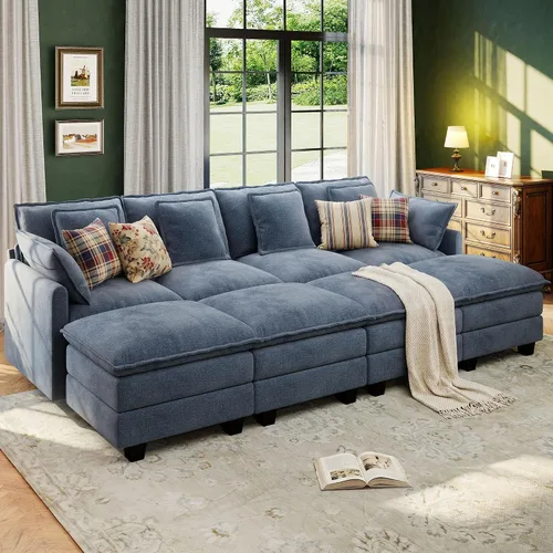 Vista 33 de Seccional Cloud Couch de 107", Sofá Seccional Modular en Forma de U, Sofá de Asiento Profundo de 4 Asientos con 6 Almohadas Extraíbles Lavables y 2