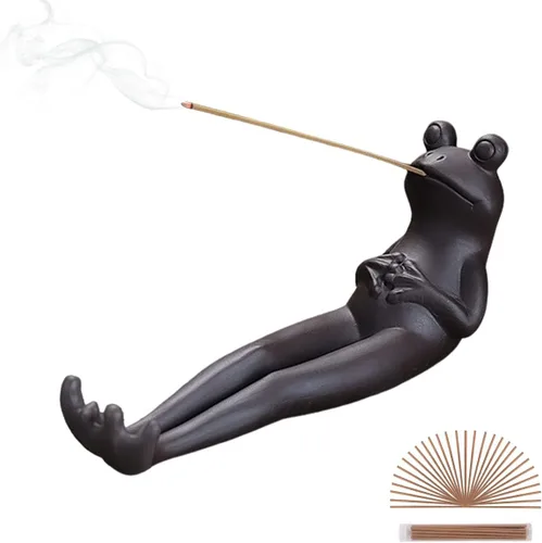 Vista 10 de ChangWanna Soporte multifuncional para incienso de rana 4 en 1, soporte de Palo Santo, soporte de salvia, soporte de incienso de cerámica