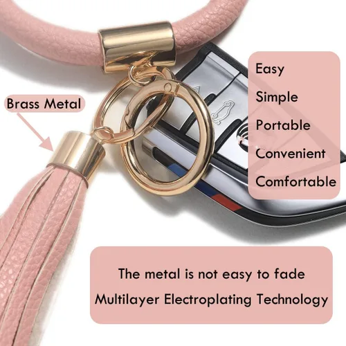 Vista 5 de Coolcos Llavero de piel, círculo grande con borla, para muñeca, brazalete, regalo para mujer