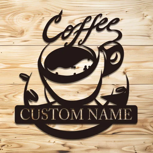 Vista 13 de Arte de pared de metal personalizado de café, letrero de café personalizado, letrero de nombre personalizado para amantes del café, regalo de arte