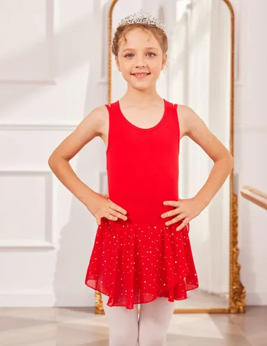 Vista 3 de Zaclotre Leotardos de gimnasia para niñas, con tirantes cruzados, brillantes vestidos de baile de ballet con espalda hueca y falda para disfraz