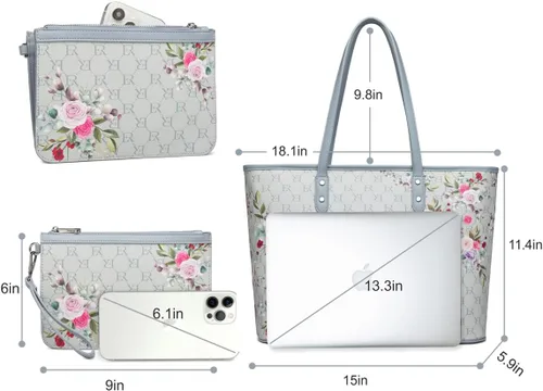 Vista 3 de ER.Roulour Bolso de hombro floral para mujer, bolso cruzado elegante con asa superior, bolso hobo con correa ancha (azul), Azul