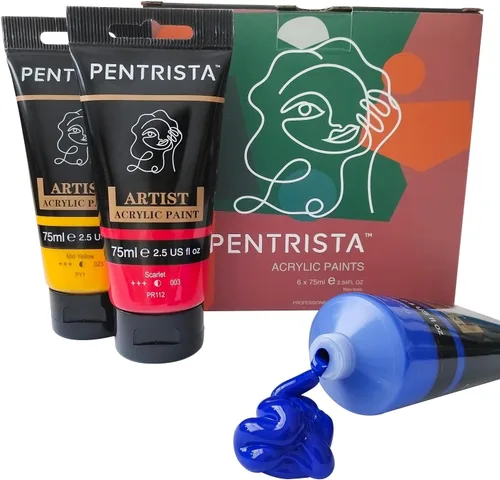 Vista 8 de Juego de pintura acrílica de cuerpo pesado, 12 colores (2.5 fl oz/2.54 onzas), pigmento rico para lienzo, rocas, huevos, pintura profesional