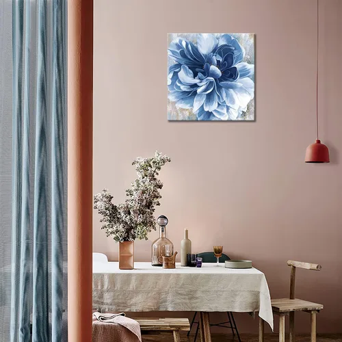 Vista 5 de Arte de pared de flores azules, impresión en lienzo floral azul marino, paisaje natural, arte de pared para sala de estar, dormitorio, pintura