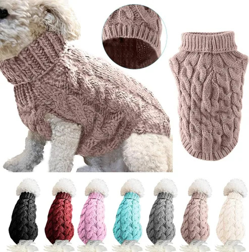 Vista 8 de Winmany Suéter de punto de cuello alto para mascotas, abrigo de invierno, suéter de punto grueso, ropa de ganchillo para perros pequeños y medianos