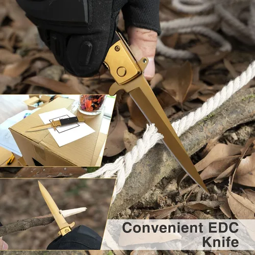 Vista 6 de GVDV - Cuchillo plegable de bolsillo con mango G10, cuchillo EDC de acero inoxidable 7Cr17 con cierre de seguridad, cuchillo para camping, caza