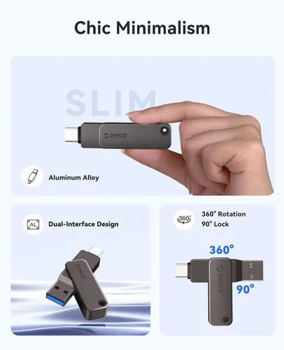 Vista 3 de ORICO Memoria USB 3.0 de alta velocidad USB 3.0 de 32 GB, diseño giratorio de aleación de zinc, compatible con iPhone 15/16/17, Android, Mac, PC