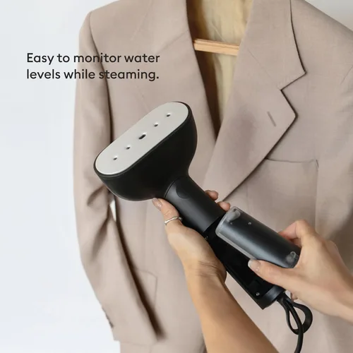 Vista 5 de Steamery Vaporizador de ropa de mano Cirrus Core, 1350 W, salida de vapor 0.74 oz/min, calentamiento en 15 segundos, tecnología de vapor seco, lazo