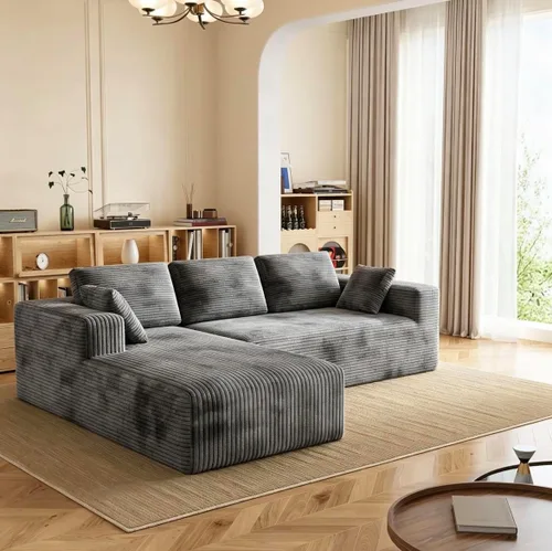 Vista 9 de Sofá modular de pana de 106 pulgadas, sofá en forma de L deshuesado con asiento profundo, sofá de espuma de nube con diván de gran tamaño, sofá Negro