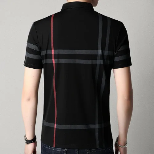 Vista 4 de Camisa polo casual a rayas de manga corta con cuello para hombre