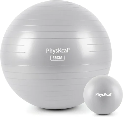 Vista 14 de PhysKcal Pelota de yoga para ejercicio, set de pilates, pelota de fitness de 4 tamaños para entrenamiento, parto, embarazo, terapia física - Bomba